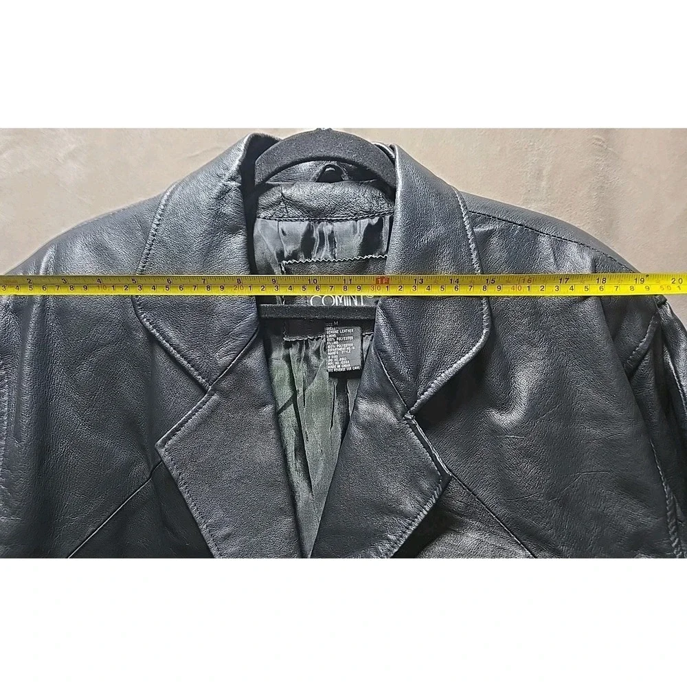 Vintage 90s Women Comint Black Leather Longline Trench‎ Coat Medium Oversized